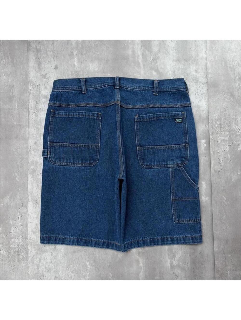Y2K Blue Key Workwear Grunge Baggy Carpenter Denim Jorts